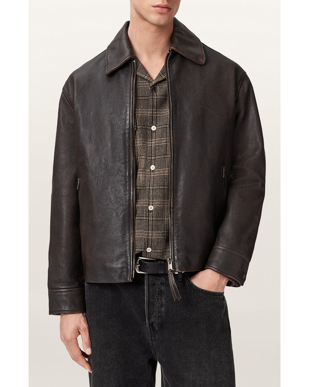 AllSaints Black Garrison Leather Jacket for men