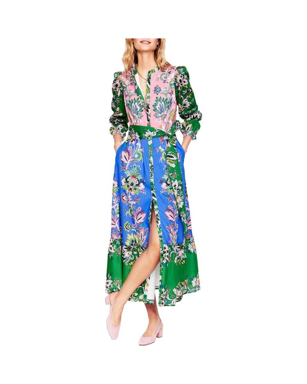 mia tiered shirt dress Mia Tiered Shirt Dress - Rich Emerald, Geo Trellis