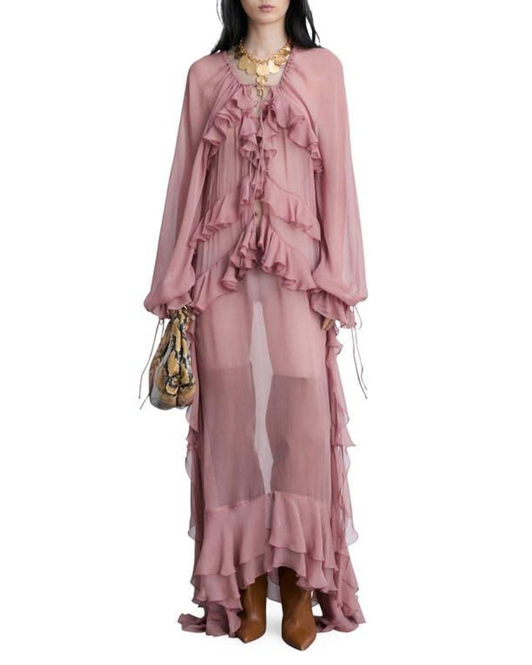 slim fit dress slacks Mac Duggal - Blue Long Sleeve V-Neck Micro Ruffle Midi Dress main image 0