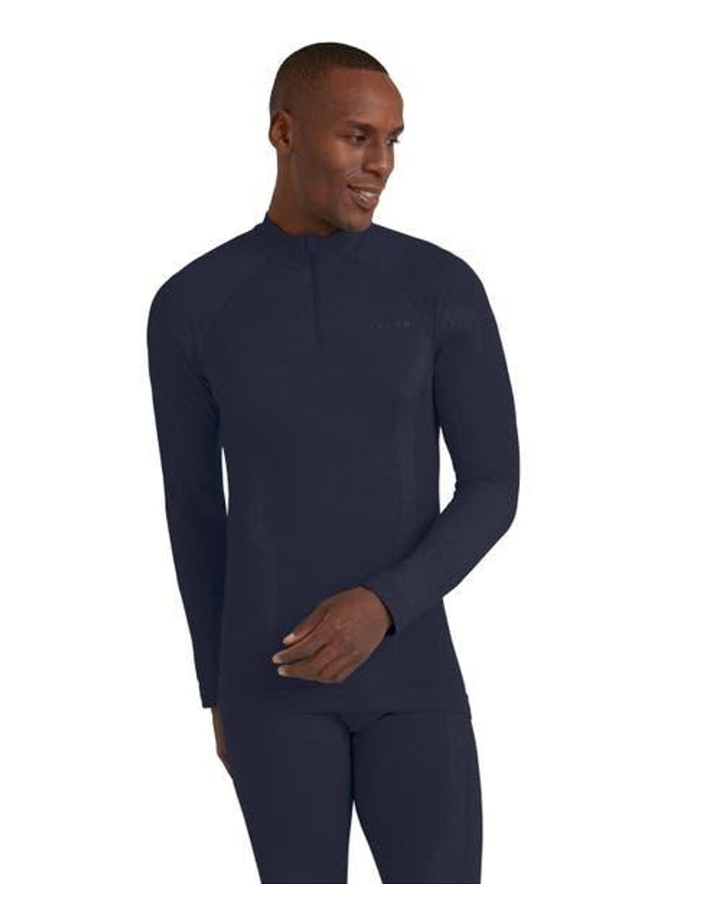 Falke Blue Wool Tech Zip Base Layer Top for men