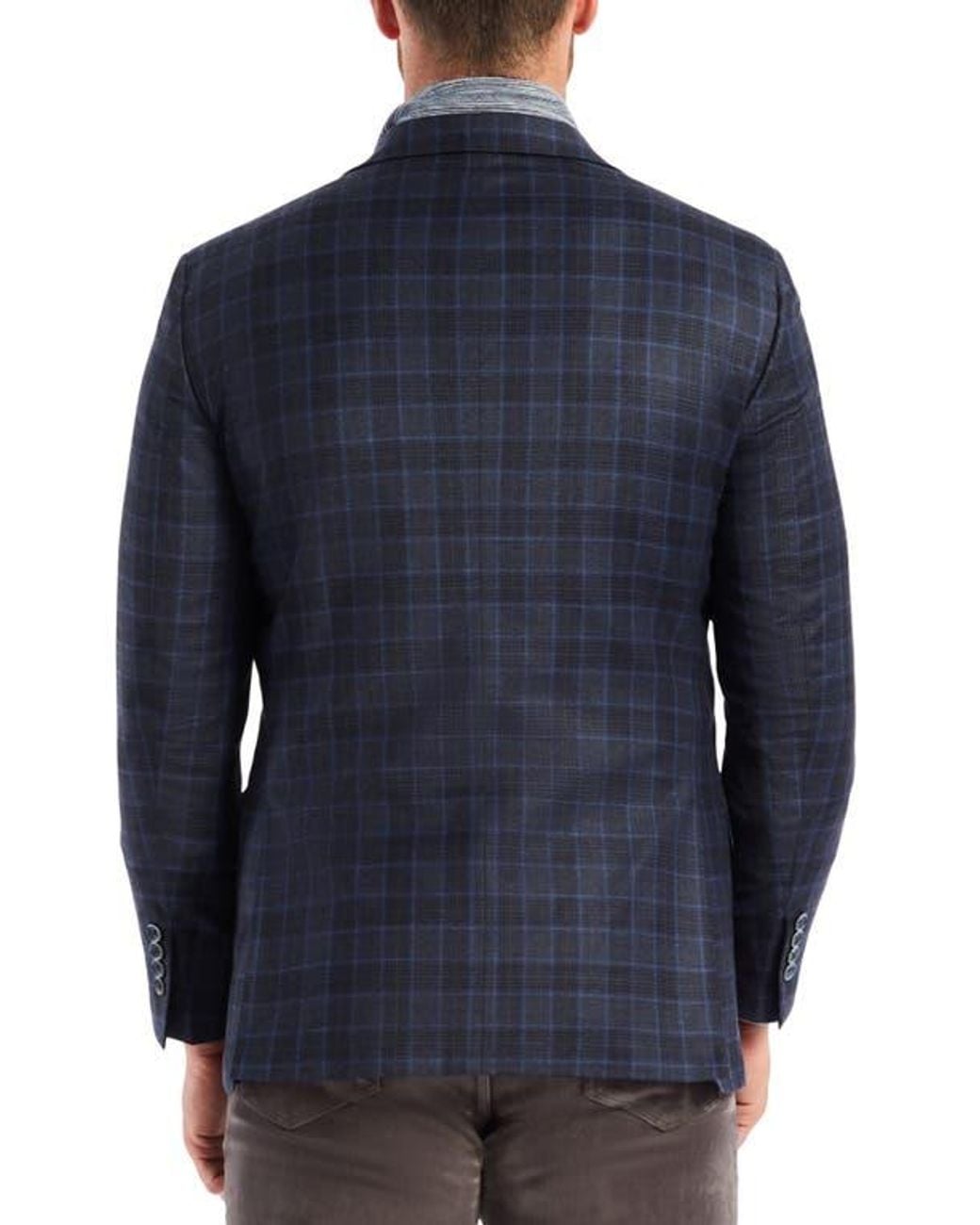Robert Graham Blue Kipton Windowpane Plaid Wool Blend Sport Coat for men
