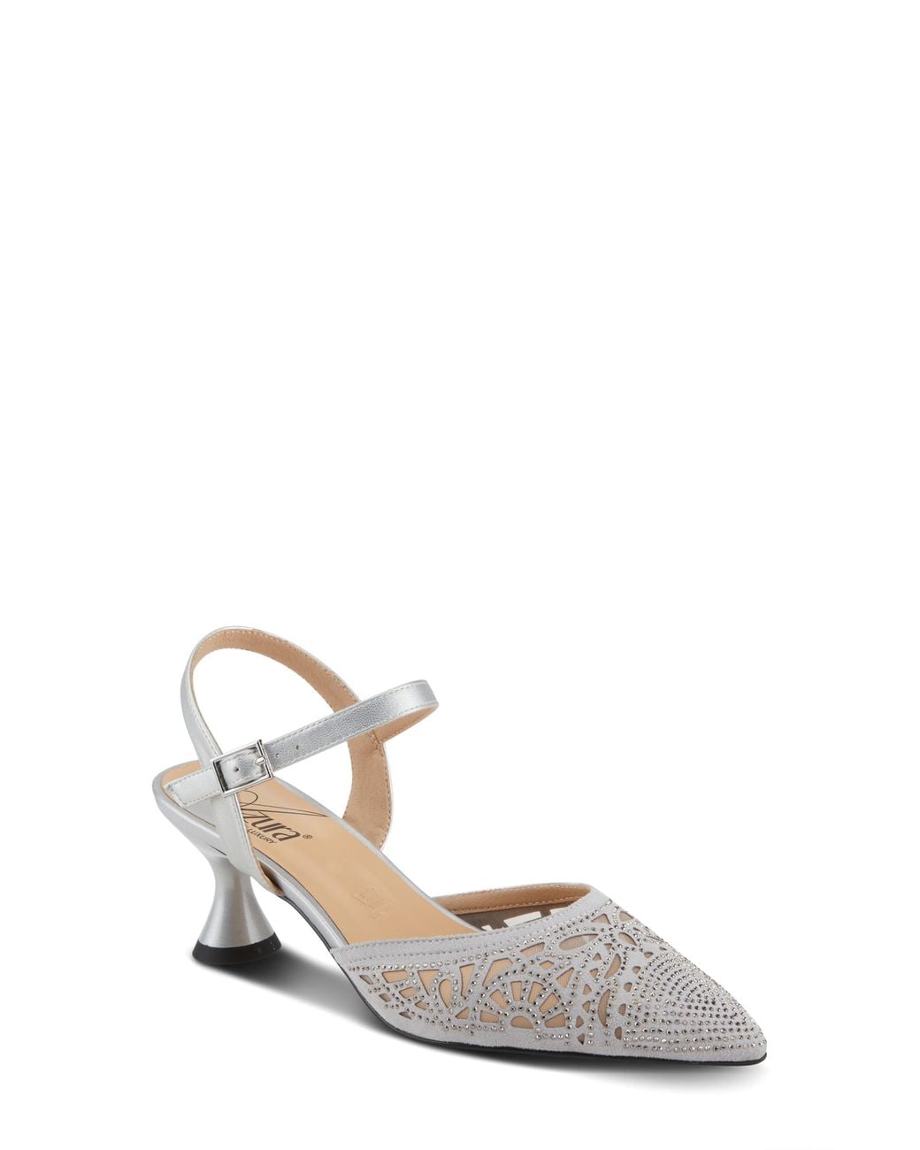 AZURA BY SPRING STEP Metallic Delicate Ankle Strap Pointed Toe Pump