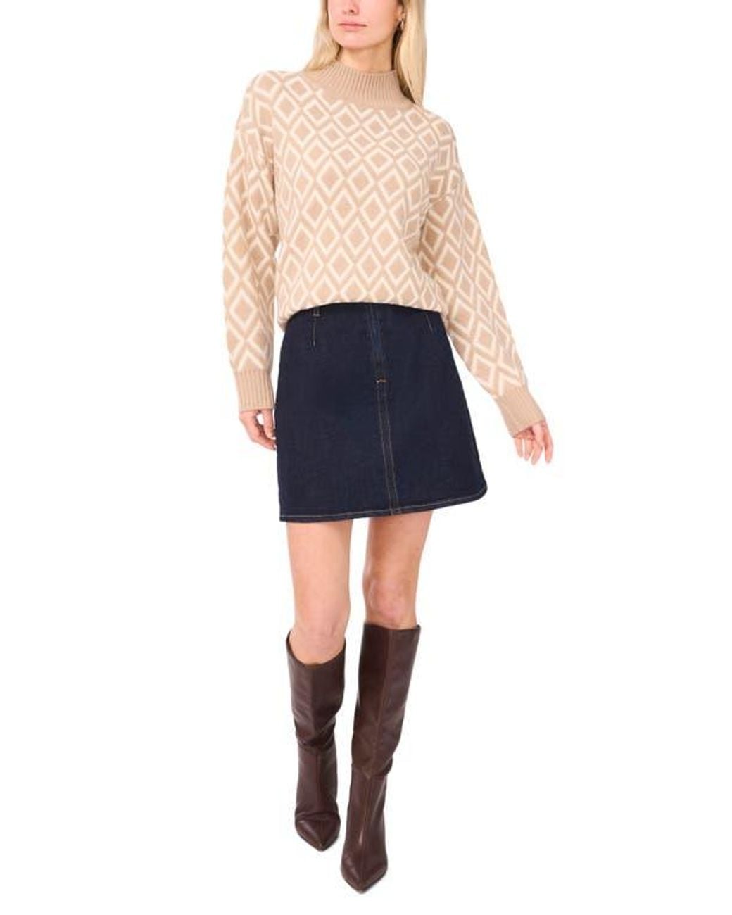 Vince Camuto Blue Diamond Jacquard Turtleneck Sweater