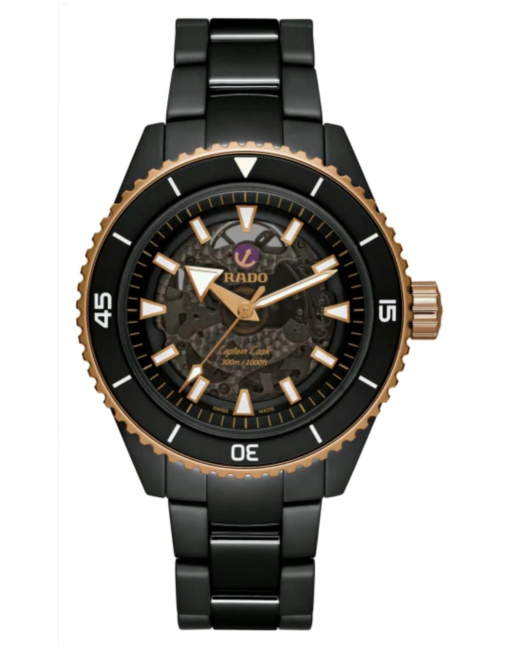 Rado Black Captain Cook High Tech Ceramic Automatic Bracelet Watch, 43Mm for men