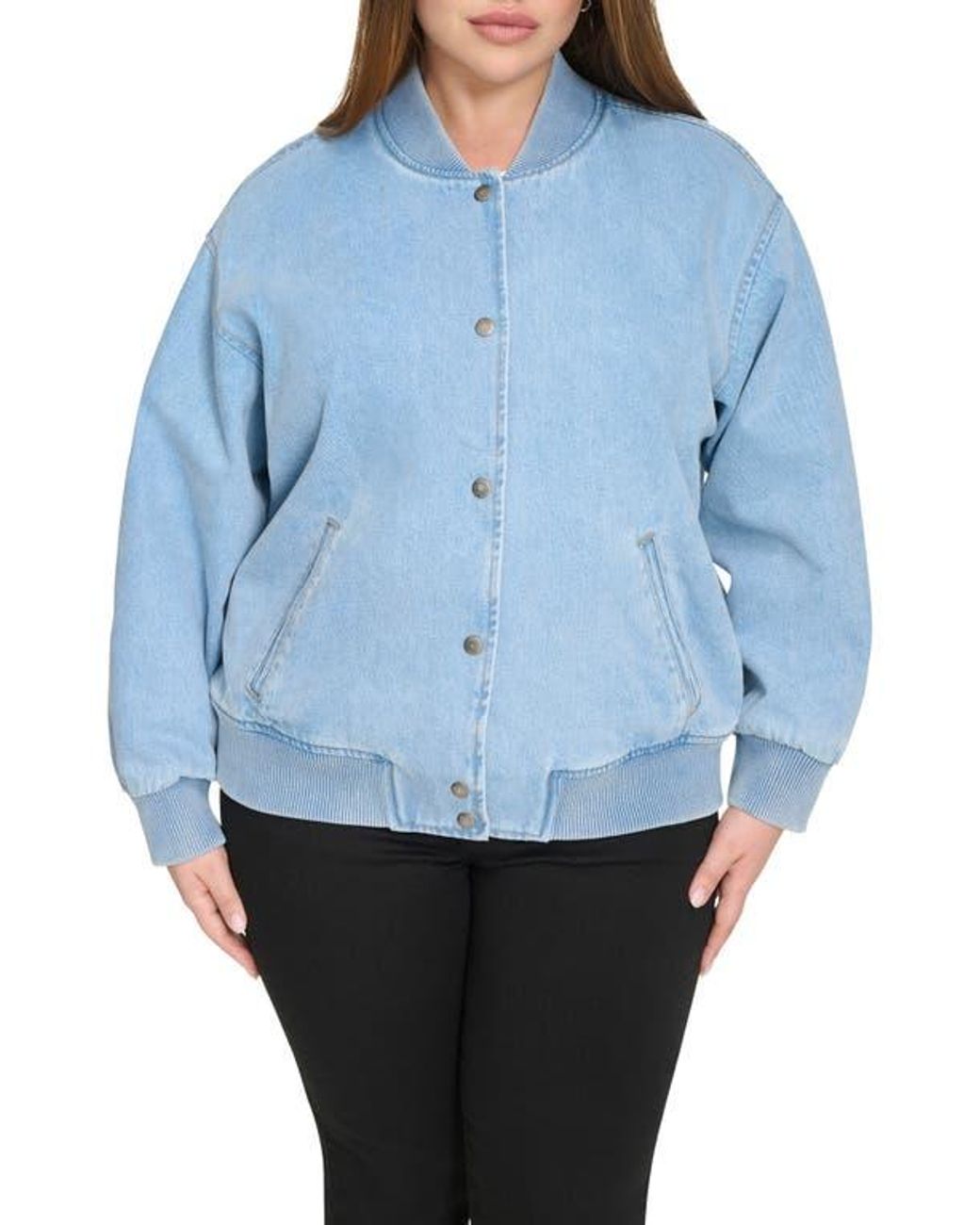Levi's Blue Crop Varsity Denim Bomber Jacket