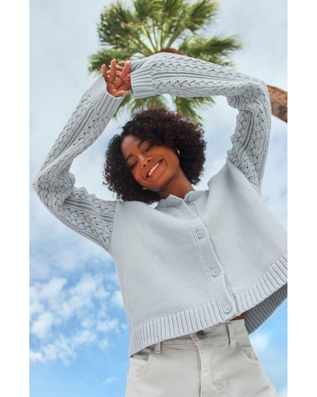 Splendid Gray Gracie Cable Stitch Sleeve Cardigan