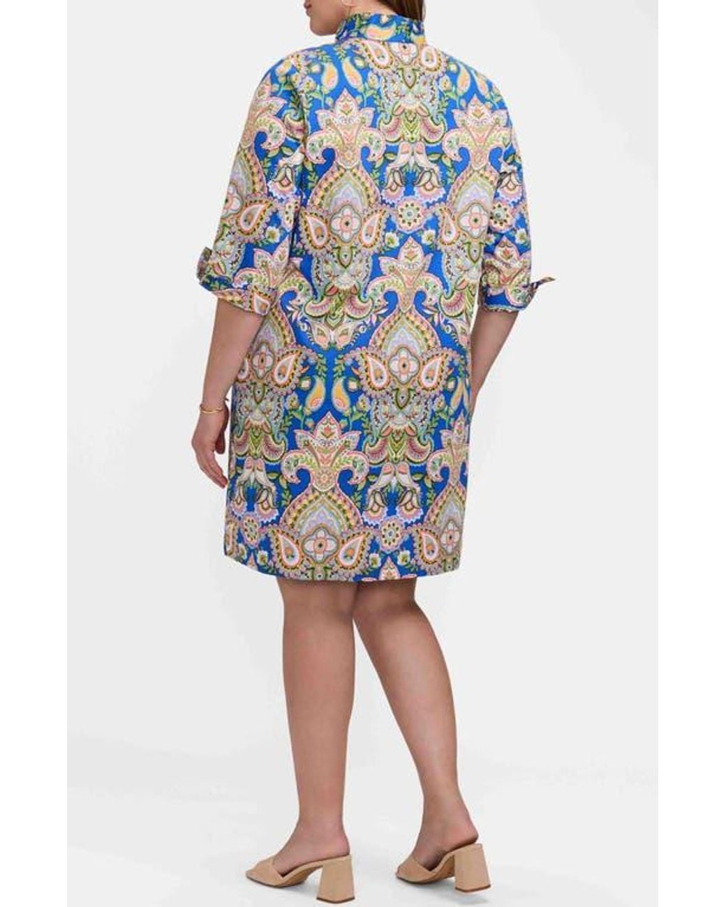 Foxcroft Blue Tammy Paisley Print Shirtdress