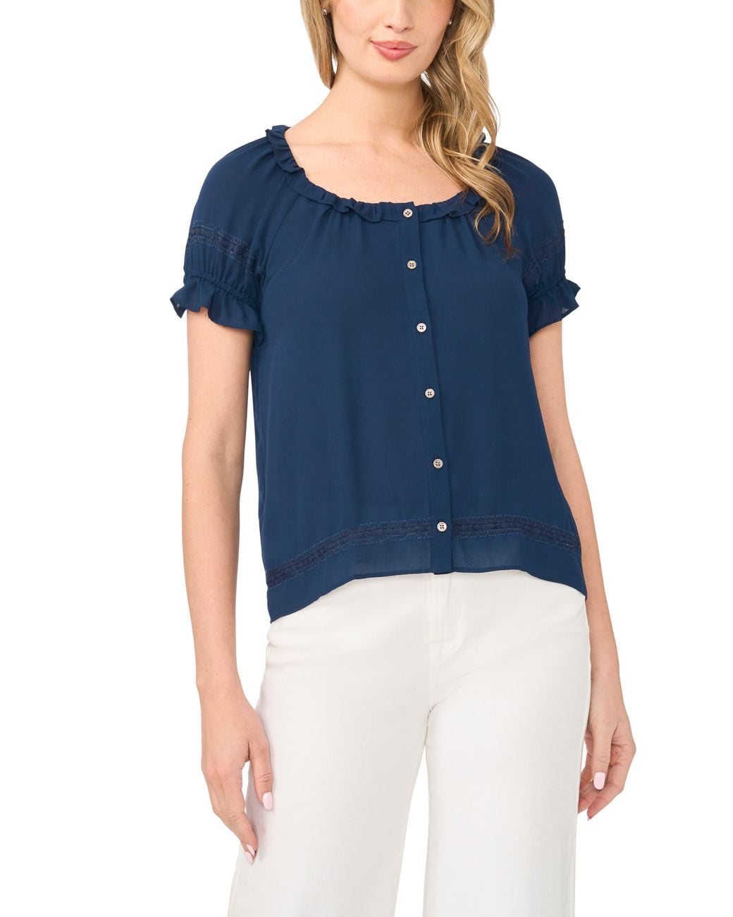 Cece Blue Ruffle Puff Sleeve Top
