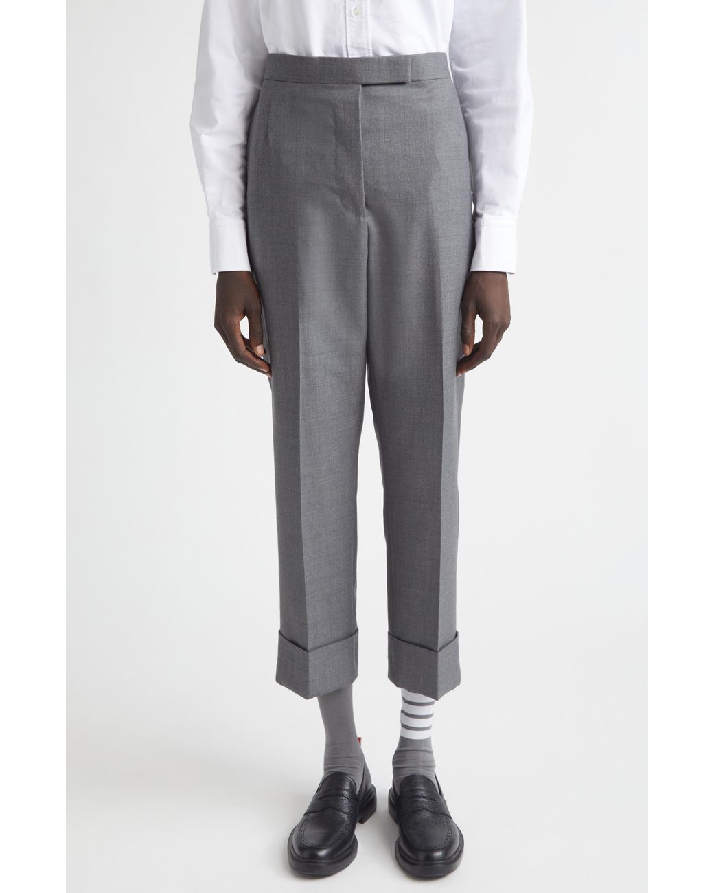 Thom Browne Gray Back Strap Wool Cuff Crop Pants