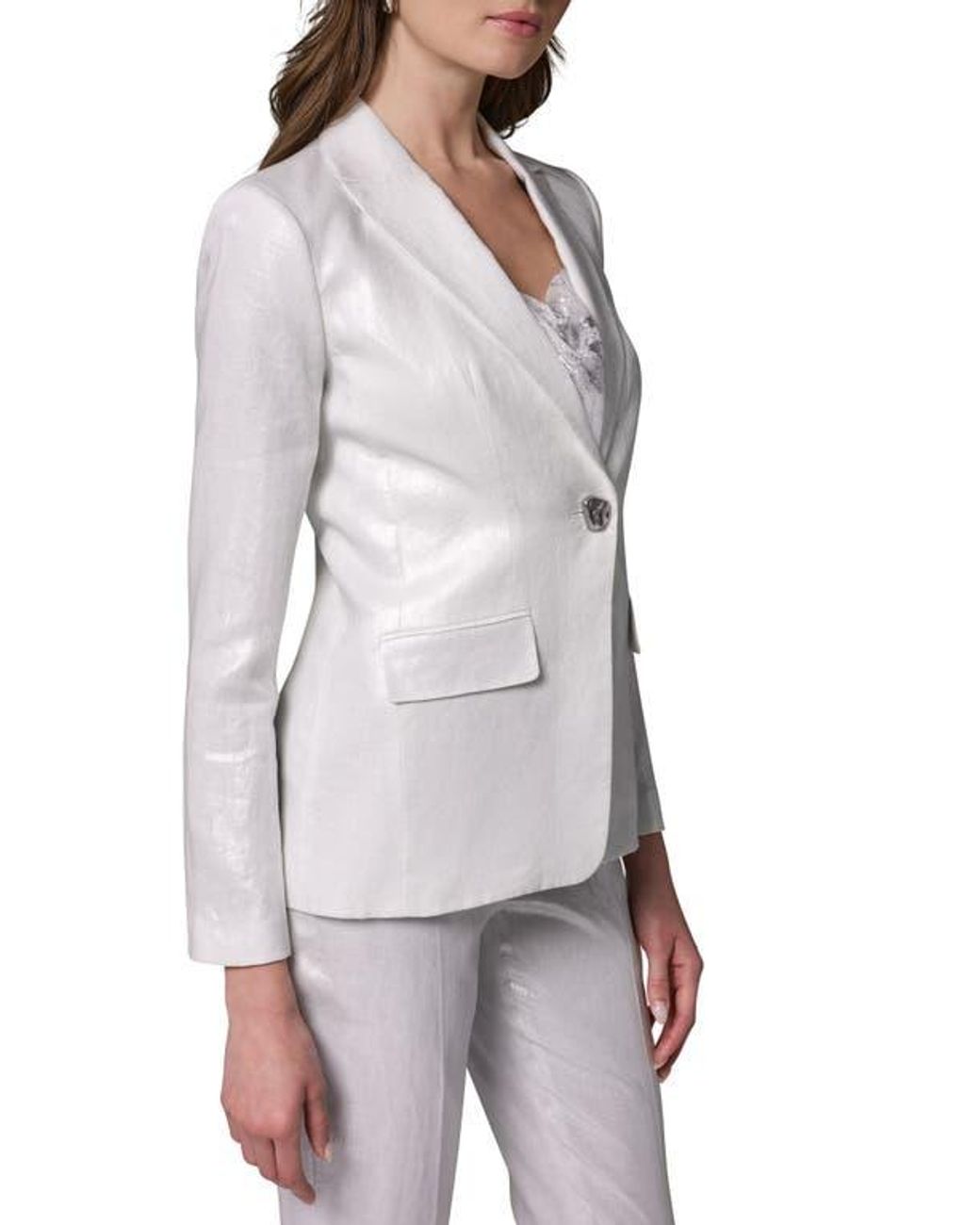 Donna Karan White One-Button Linen Blazer