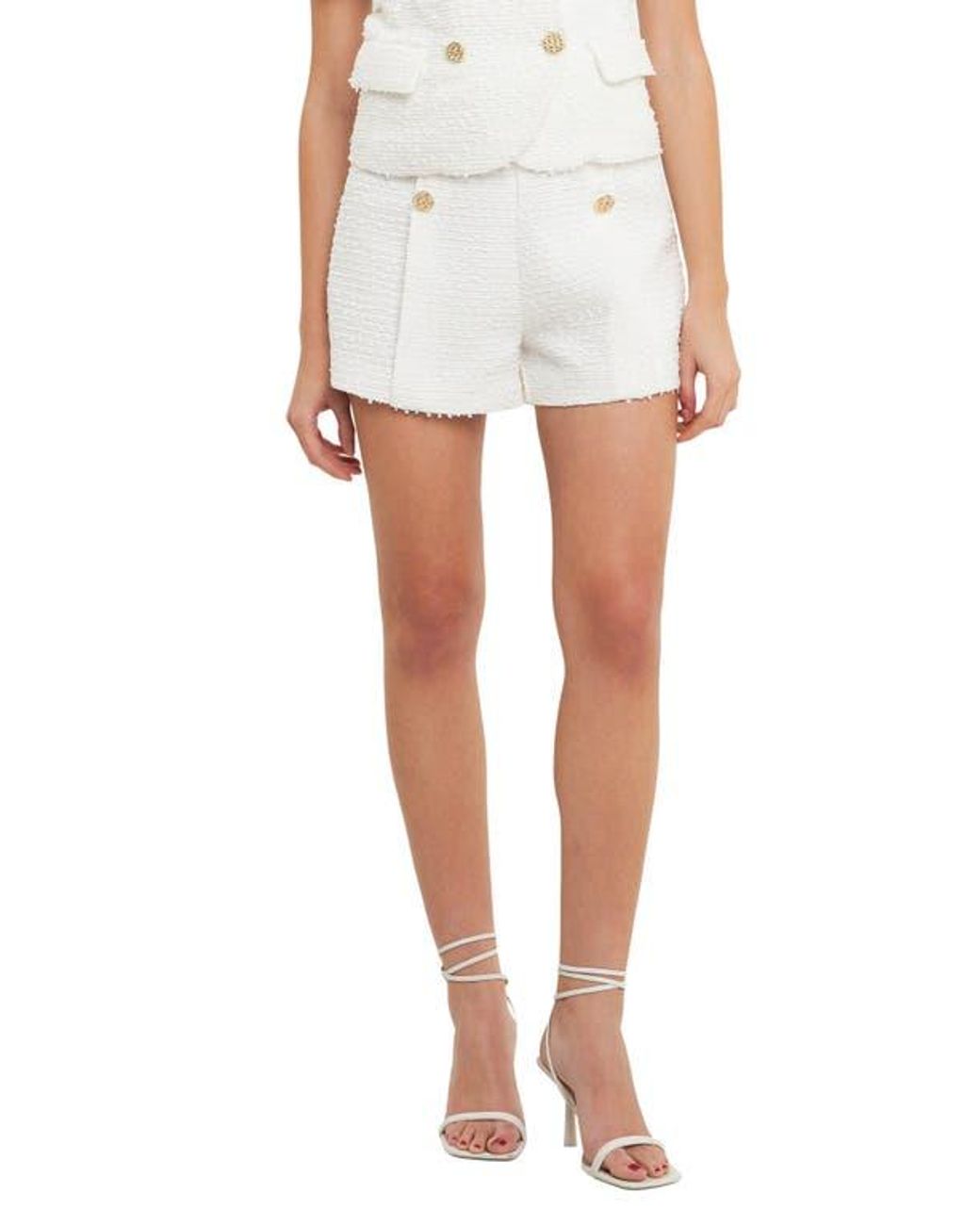 Endless Rose White Double Button Tweed Shorts