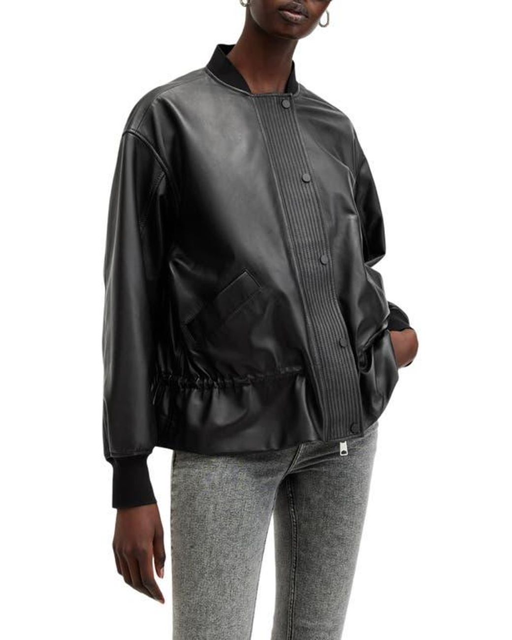 AllSaints Black Sofi Leather Bomber Jacket