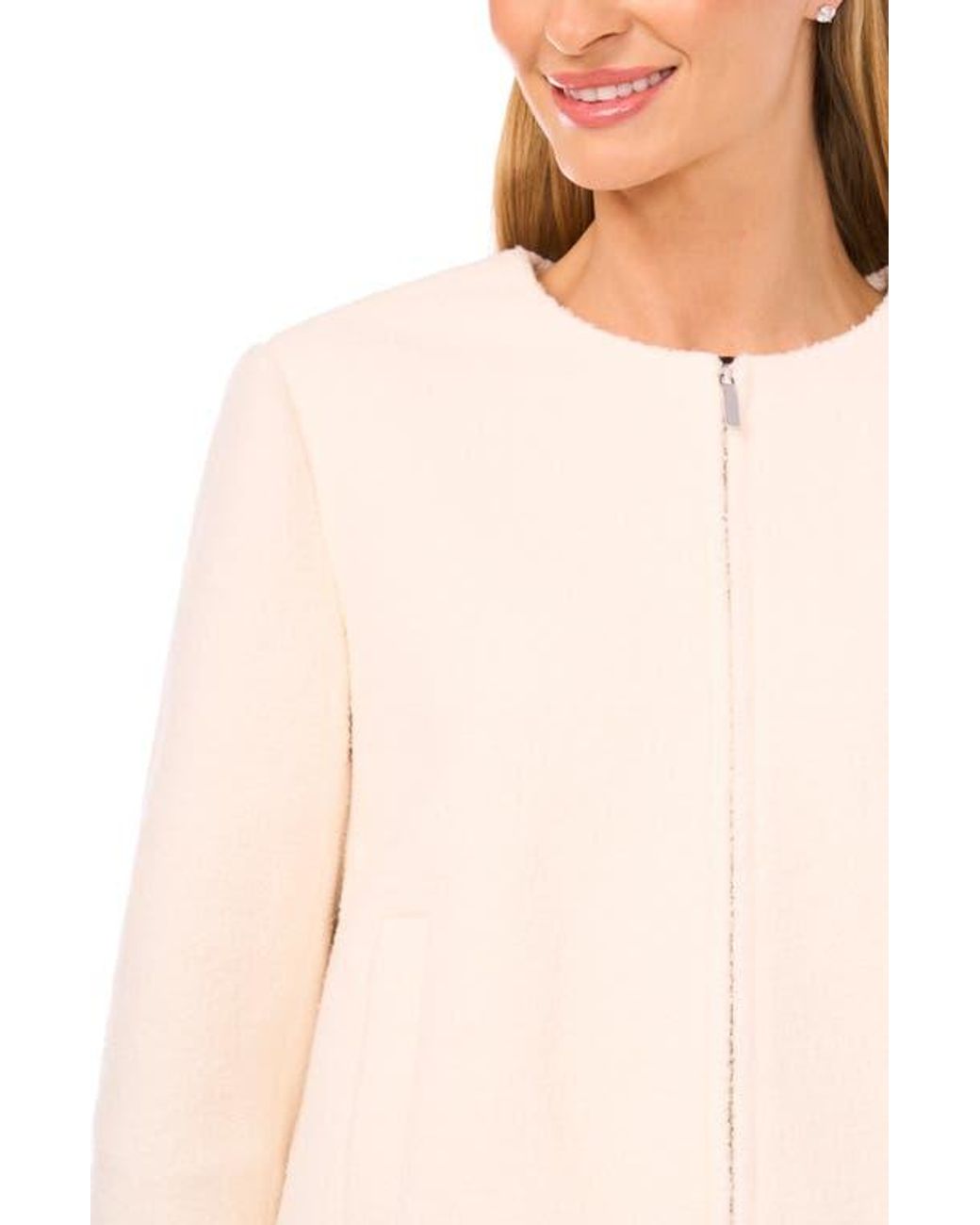 Halogen® Blue High Pile Fleece Crop Zip Jacket