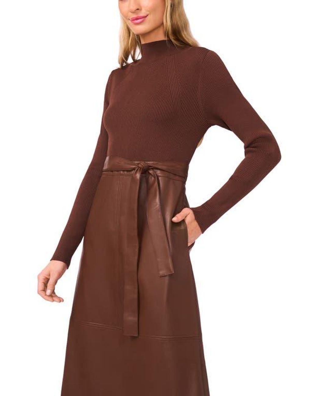 Ted Baker Mixed Media Long Sleeve Dress in Brown | Lyst