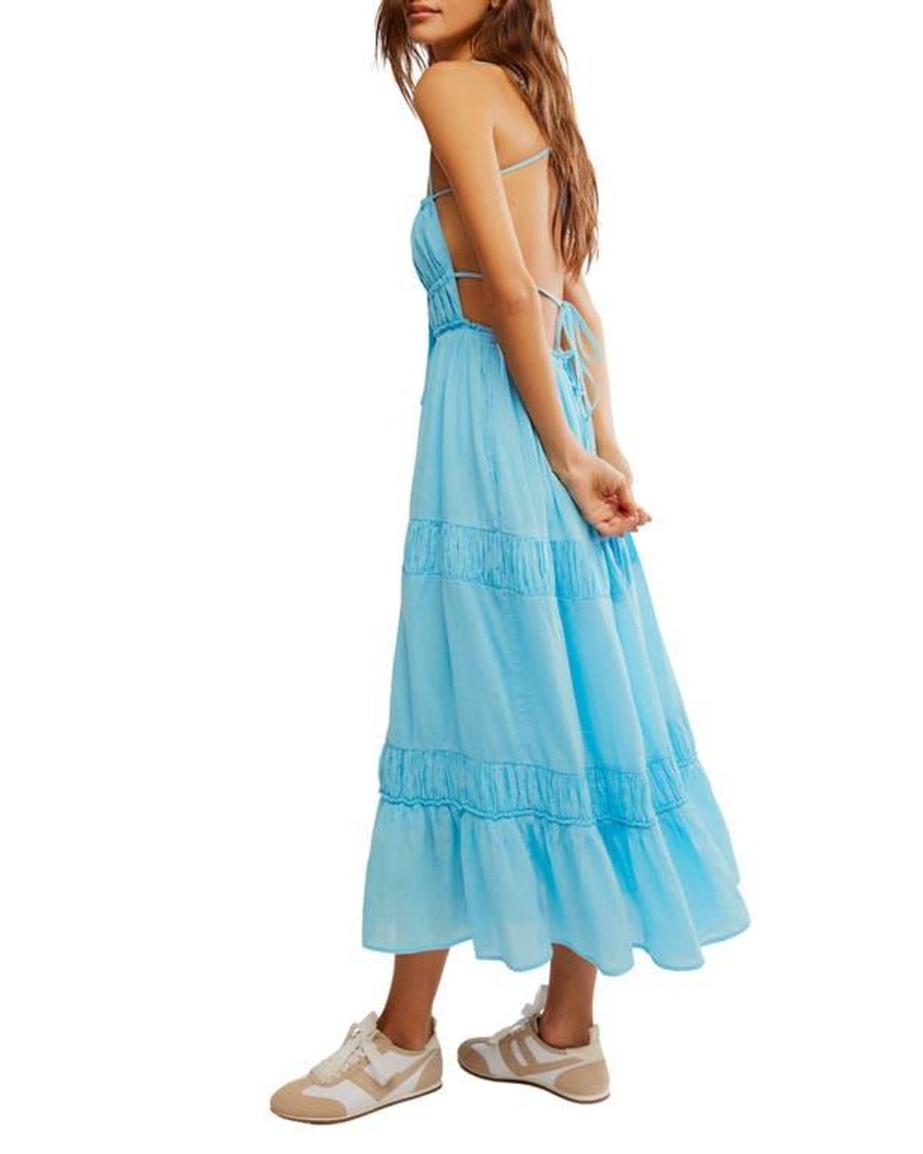 Free People Taking Sides Tiered Cotton Maxi Dress in Blue | Lyst