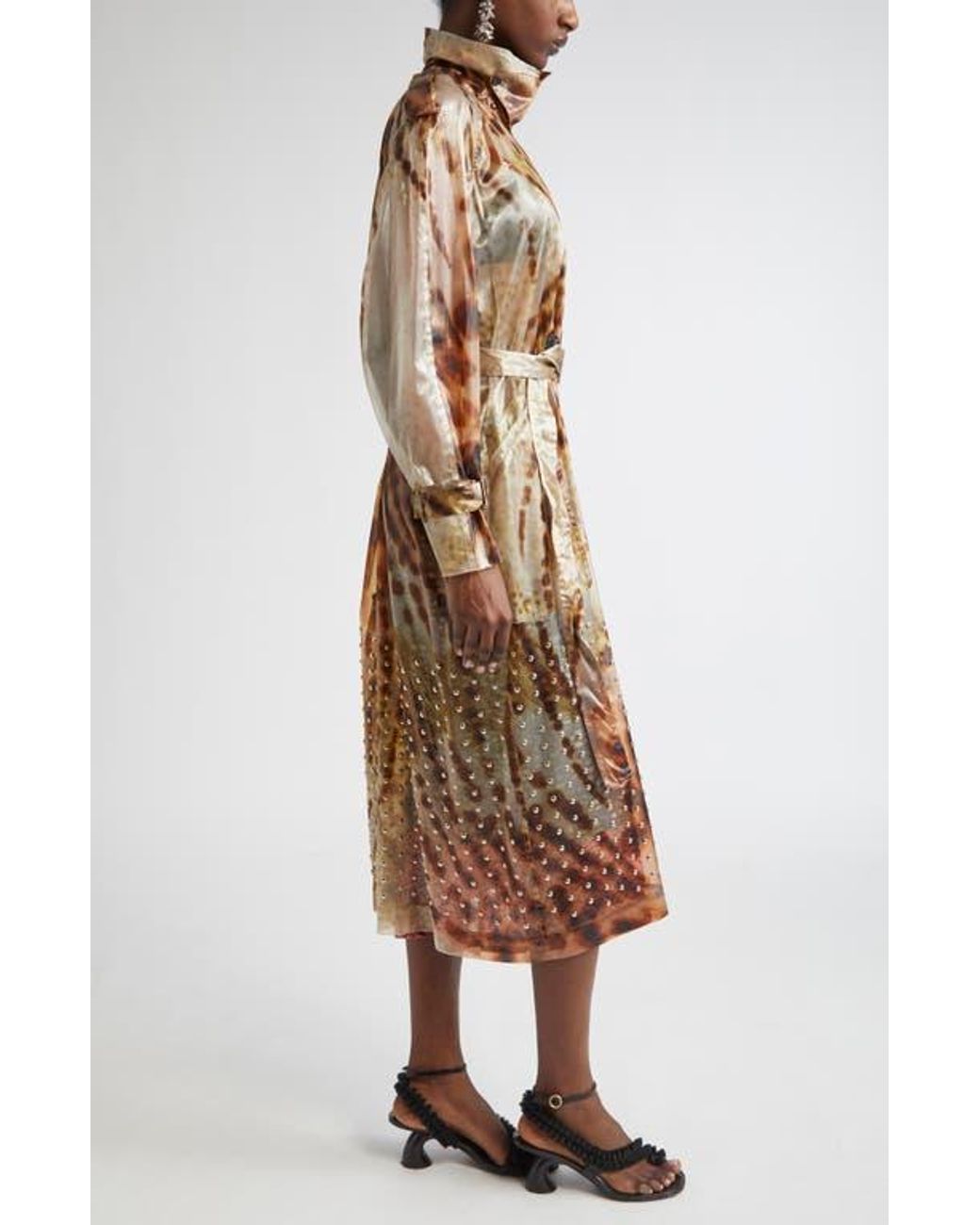 Dries Van Noten Risto Orchid Print Studded Sheer Trench Coat