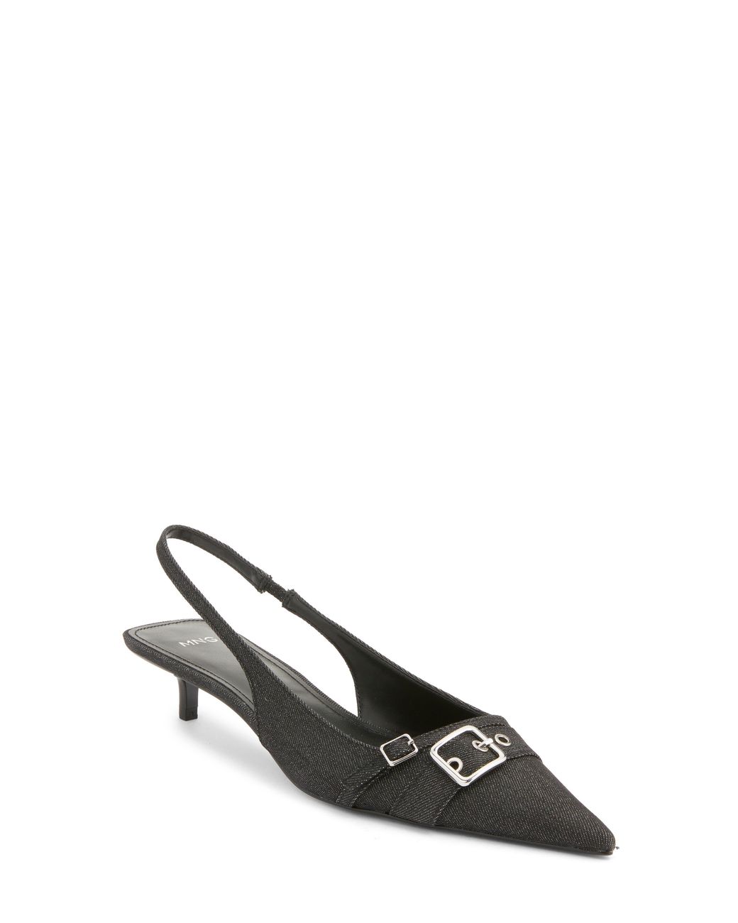 Mango Black Mecha Kitten Heel Pointed Toe Pump