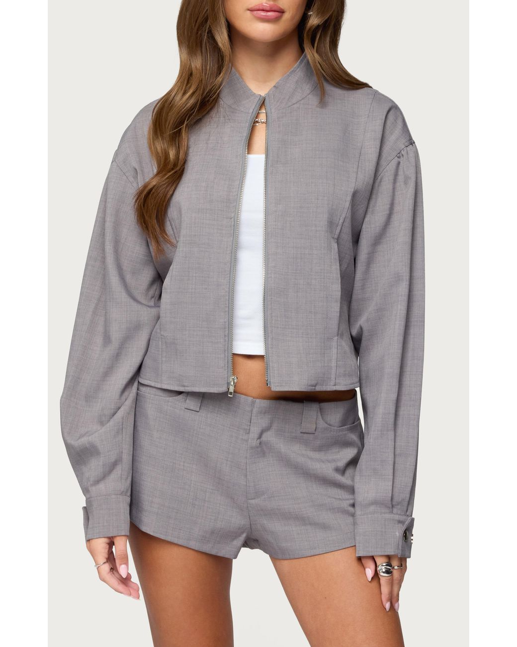 Edikted Gray Roshelle High Neck Jacket