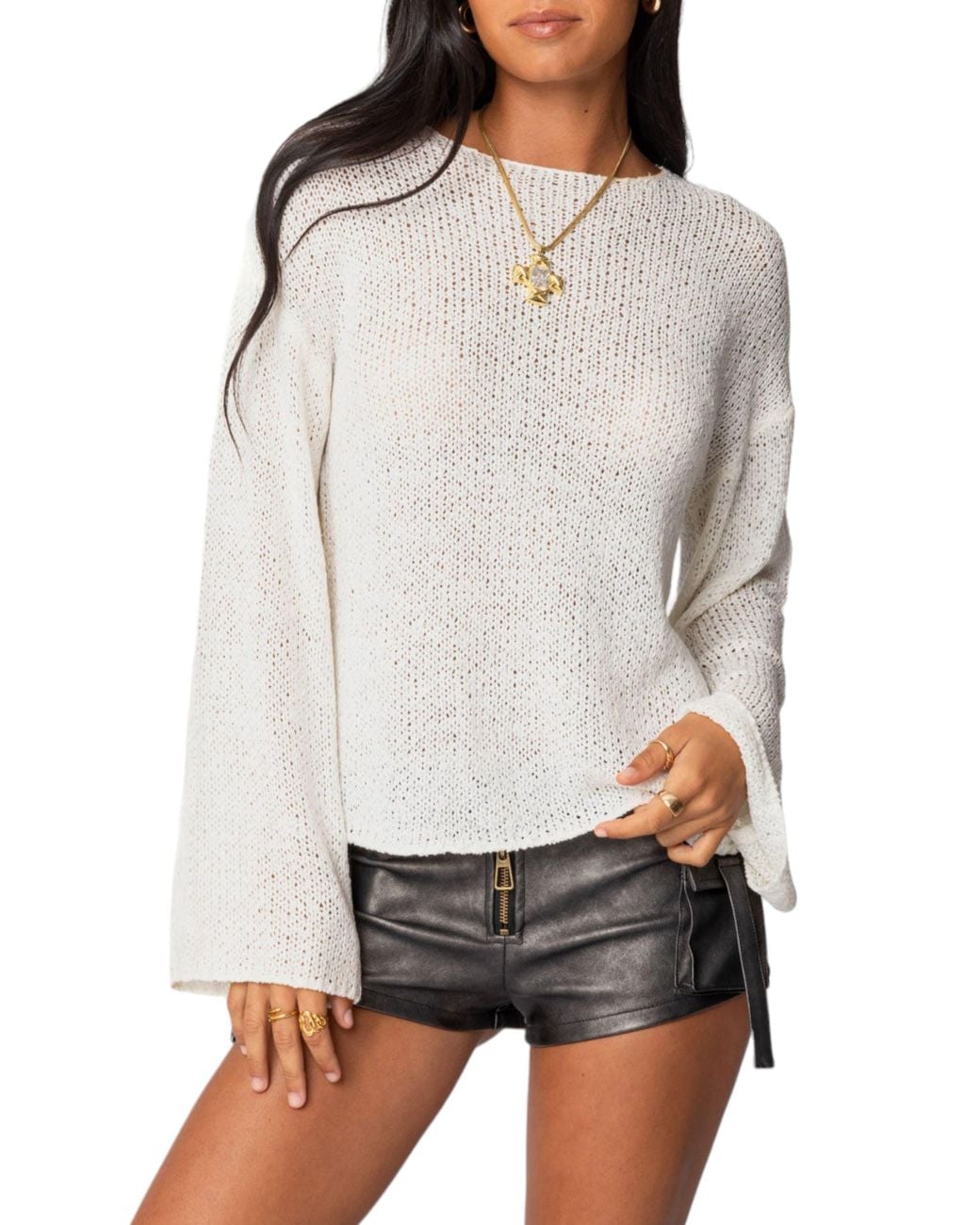 Edikted Gray Relaxed Rayon-Blend Jewel-Neck Top