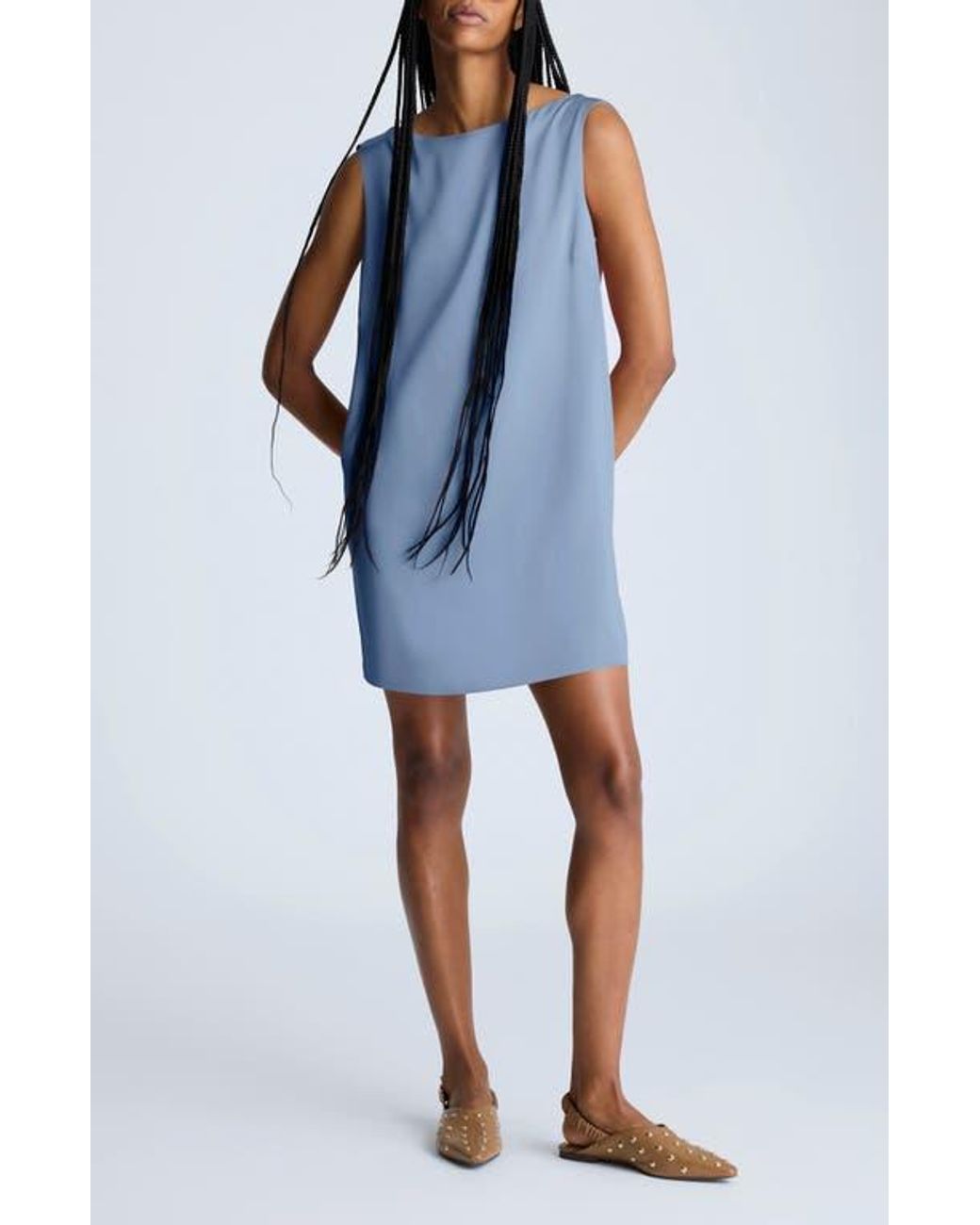 open back shift dress Livia Open-Back Denim Shift Dress L