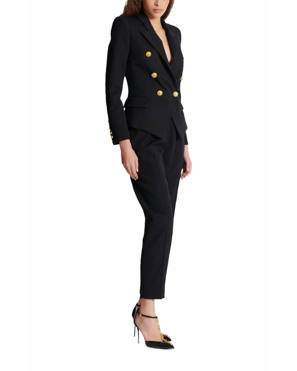 Balmain Black Grain De Poudre 6-Button Fitted Jacket