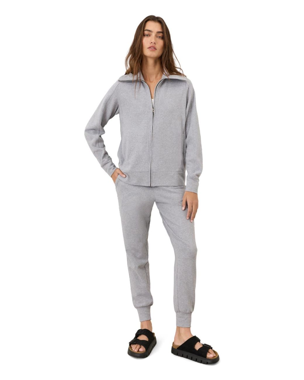 Pact Gray Organic Cotton Cloudknit Zip Jacket