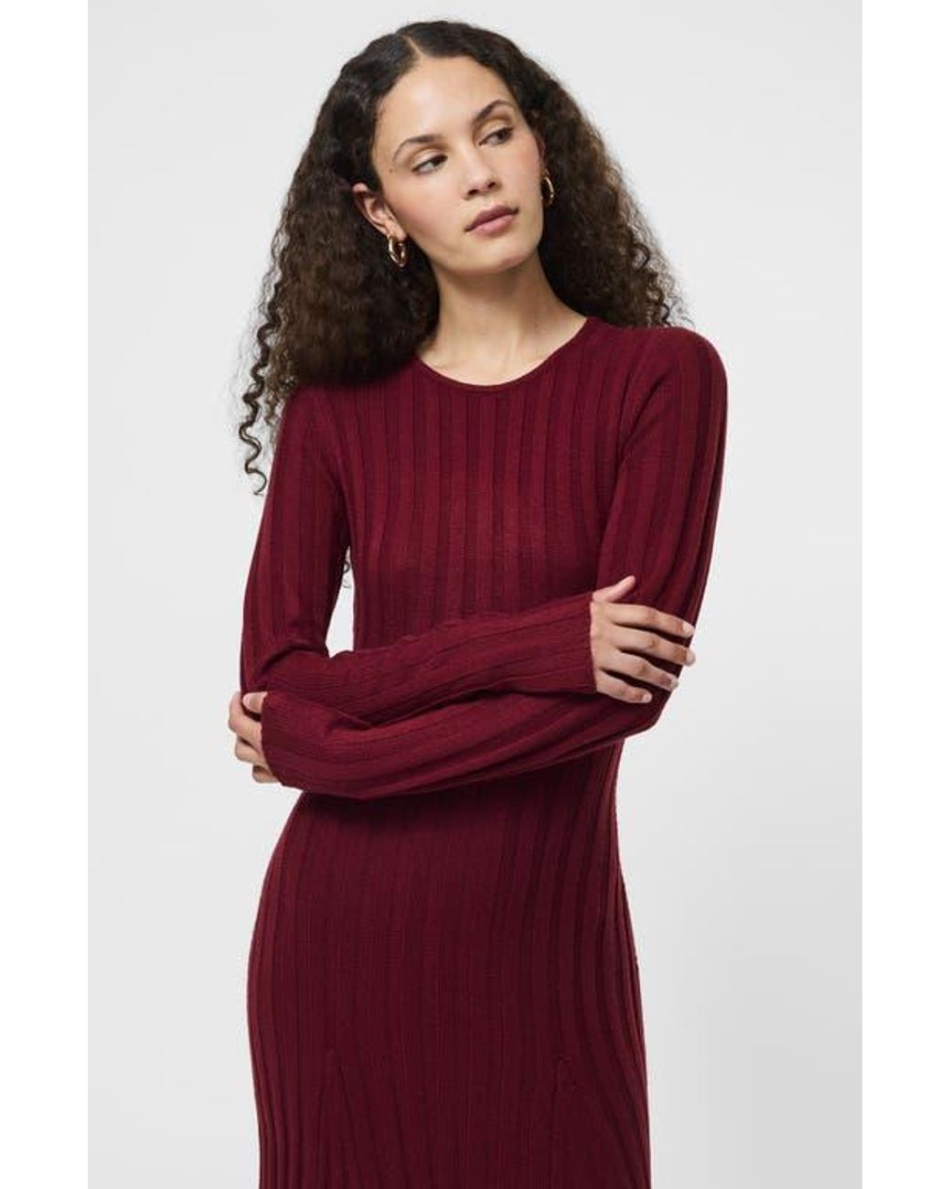 French Connection Long Sleeve Rib Maxi Sweater Dress in Red | Lyst