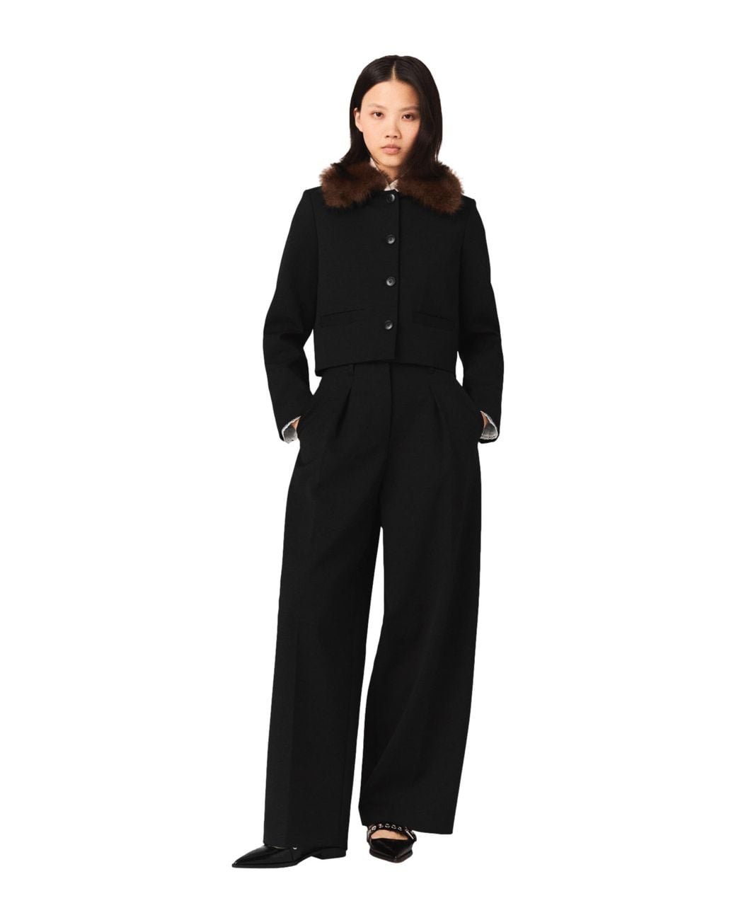 Maje Black Short Jacket With Removable Collar