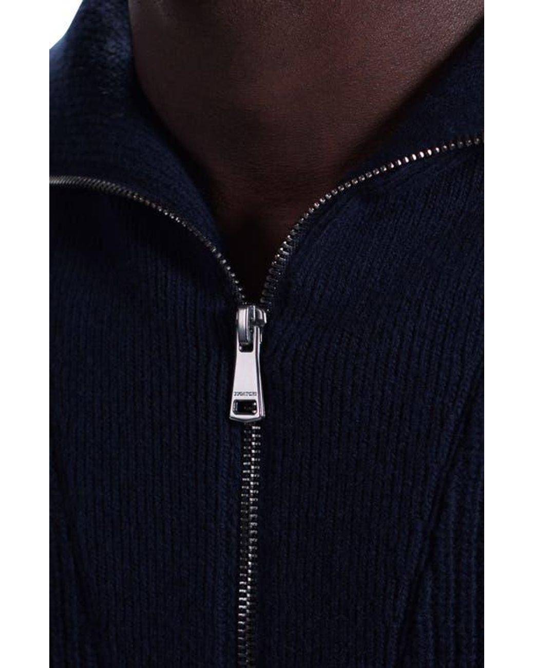 Bugatchi Blue Merino Wool & Cotton Quarter Zip Pullover for men
