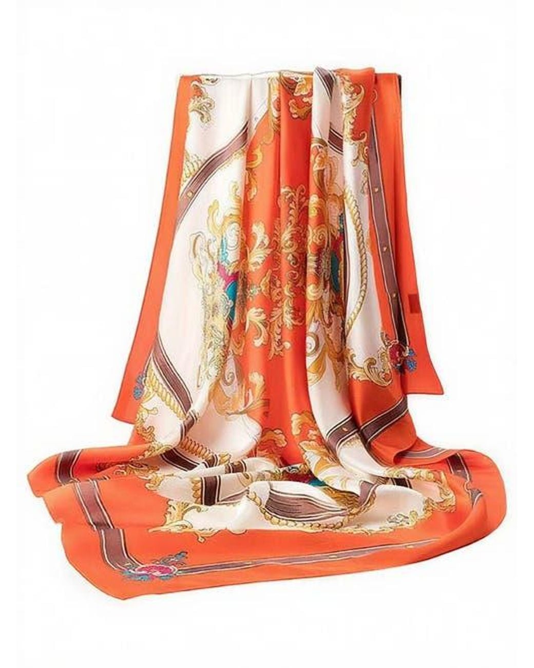 SILKSILKY Orange Silk Bloom Square Scarf