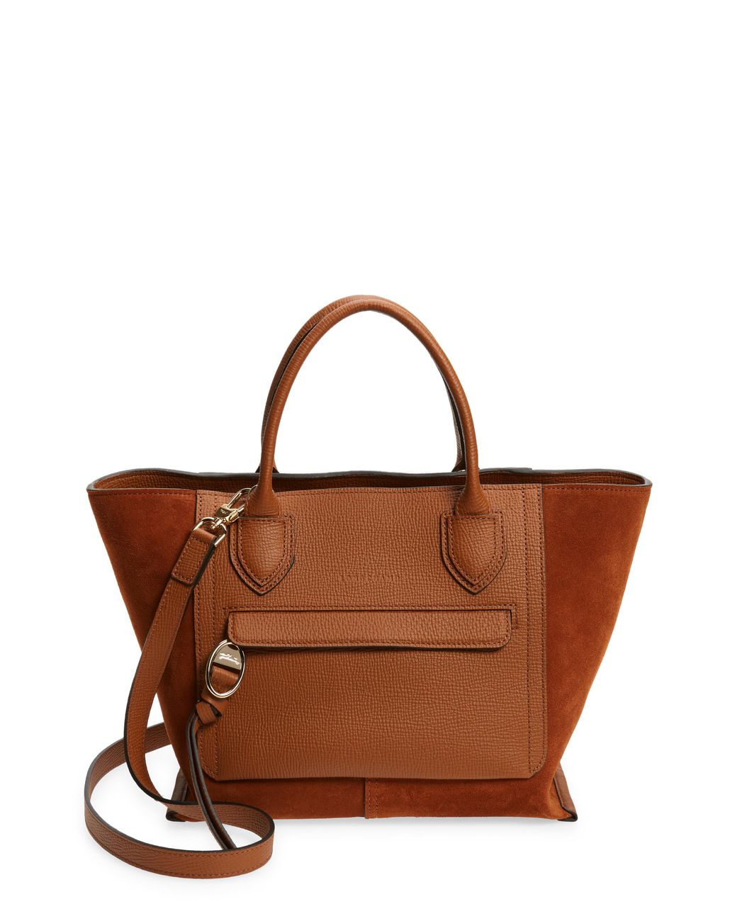Longchamp Medium Mailbox Suede & Leather Top Handle Bag in Brown | Lyst