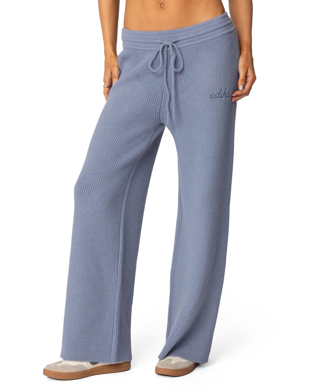 Edikted Blue Kris Ribbed Sweatpants