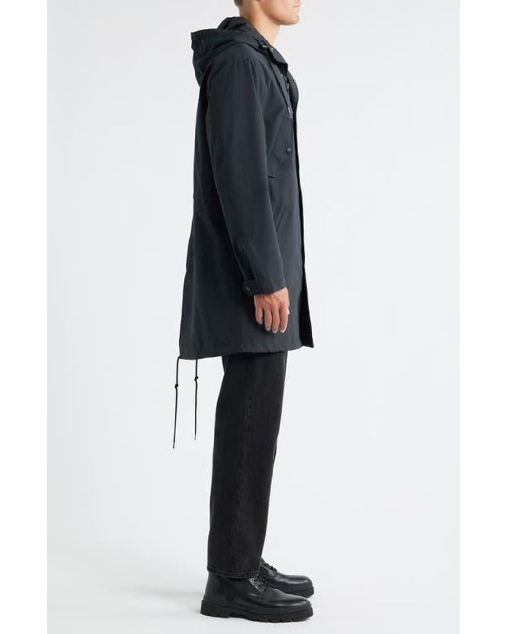 Schott Nyc Waterproof Hooded Cotton Blend Fishtail Coat in Black