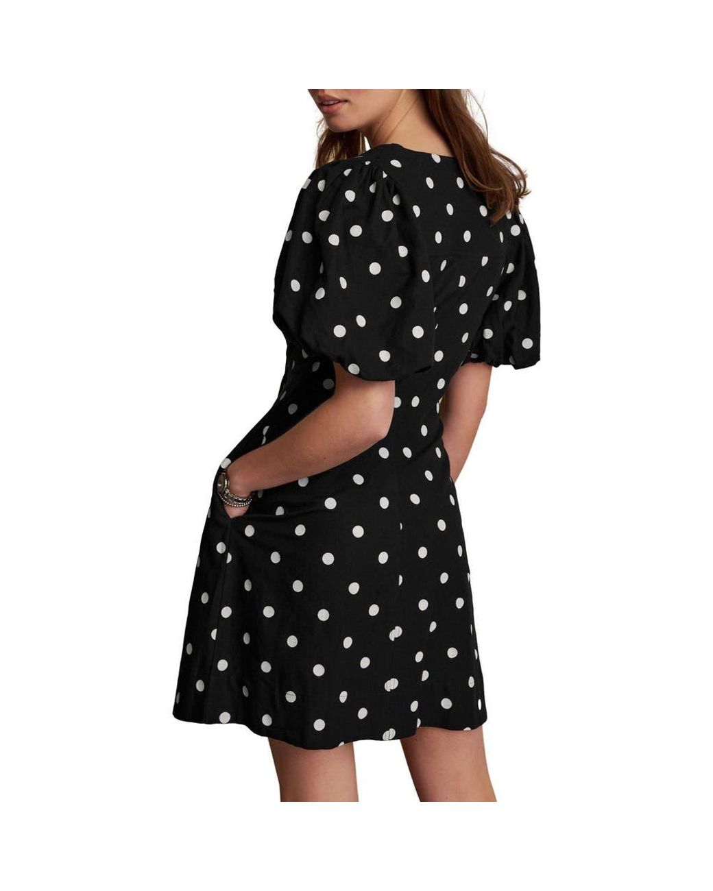Next Puff Sleeve Polka Dot Dress in Black | Lyst