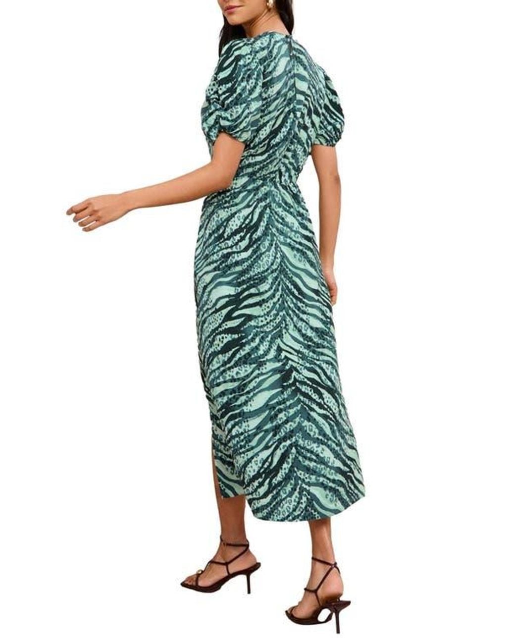 Friends Like These Zebra Puff Sleeve Maxi Dress in Green | Lyst
