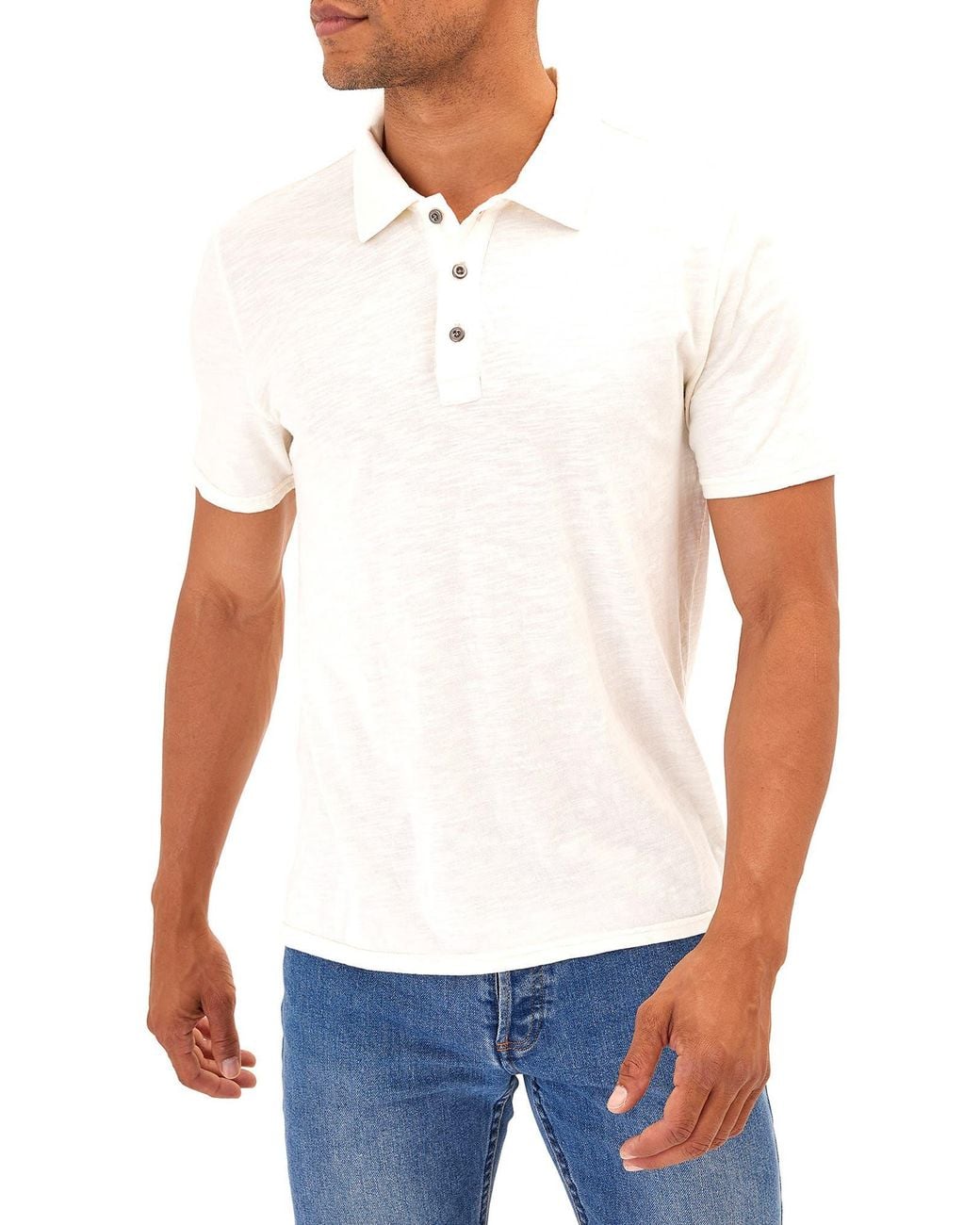 Threads For Thought White Slub Jersey Polo for men