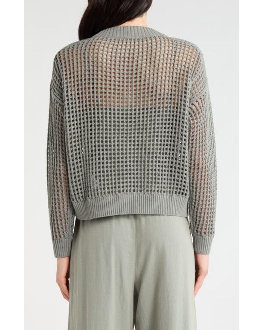 Splendid Gray Camellia Openwork V-Neck Cotton Blend Cardigan