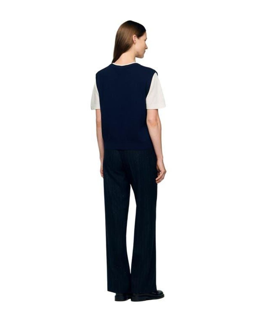 Sandro Blue Argyle Layered Effect Sweater