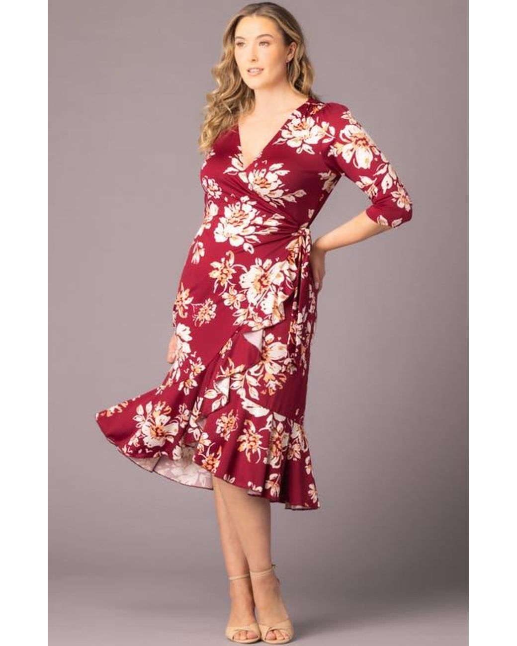 Kiyonna Red Flirty Flounce Wrap Dress