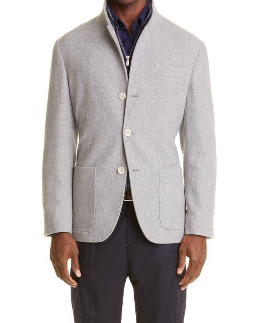 Brunello Cucinelli Gray Patch Pocket Cashmere Jacket for men