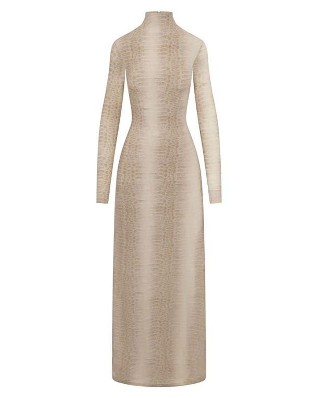 Naked Wardrobe Crocodile Print Funnel Neck Long Sleeve Maxi Dress in  Natural | Lyst