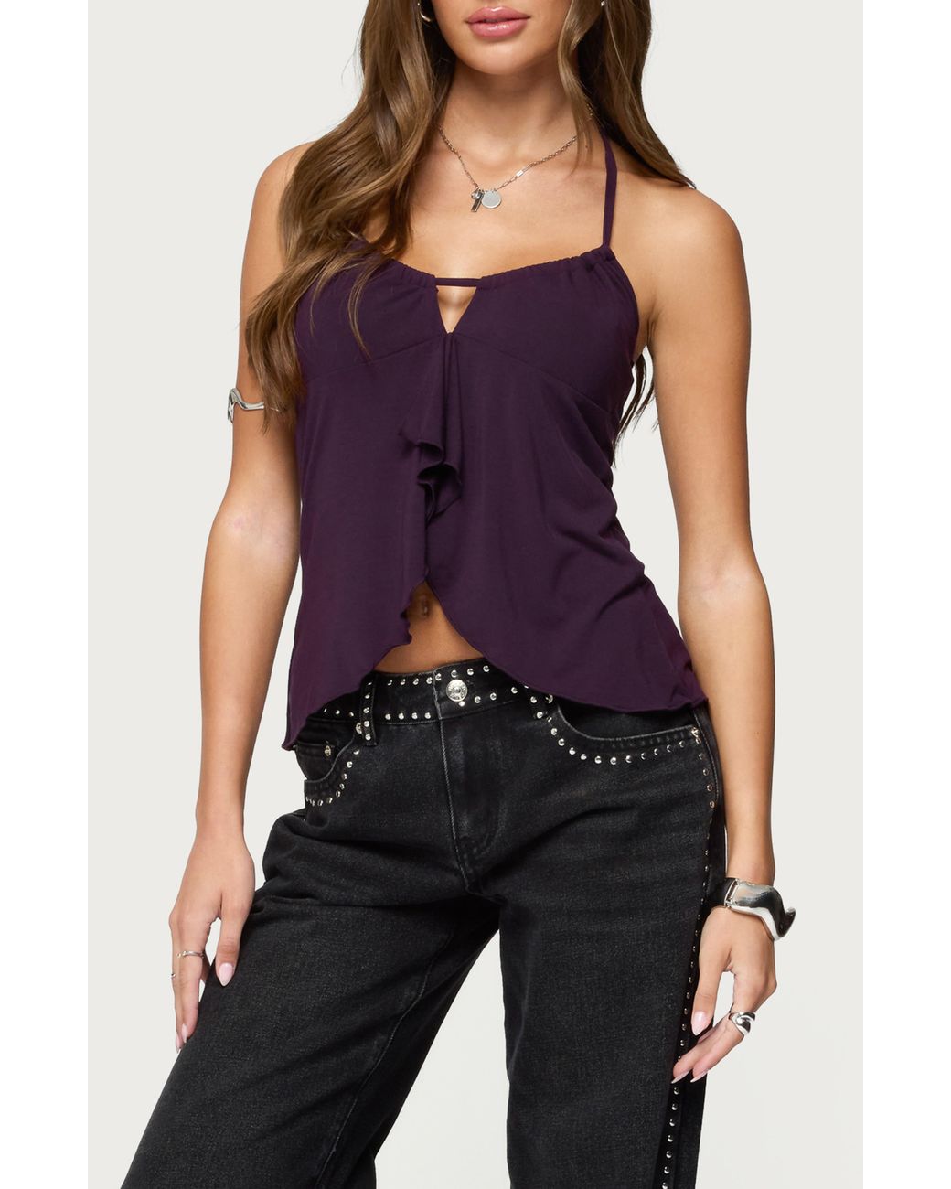 Edikted Blue Lorenna Split Front Halter Top
