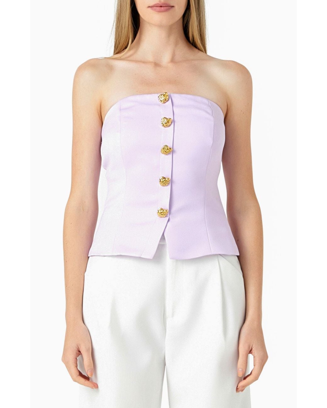 Endless Rose White Strapless Button-Up Top