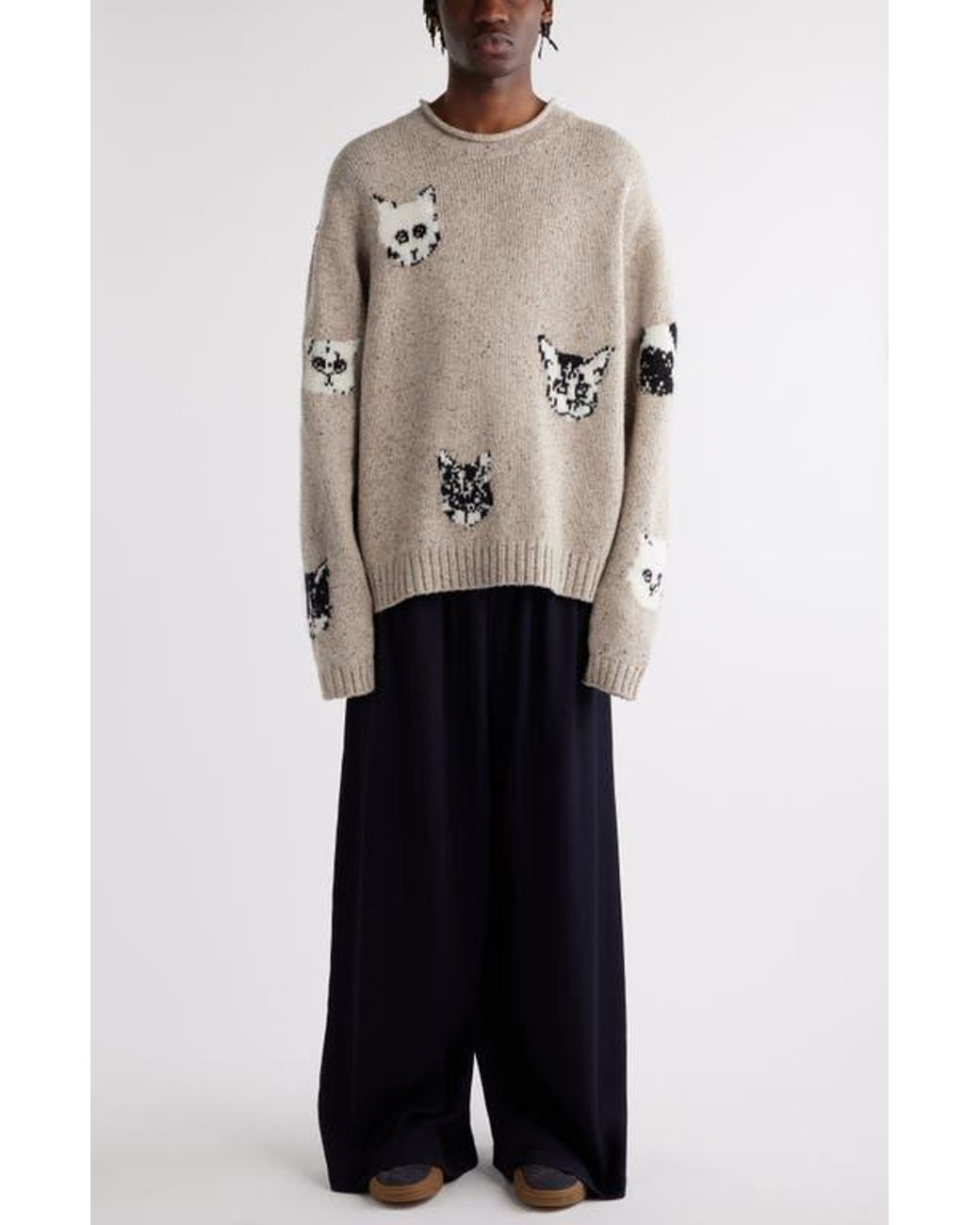 Acne Studios Jacquard Cats Oversize Donegal Sweater in Natural for Men Lyst