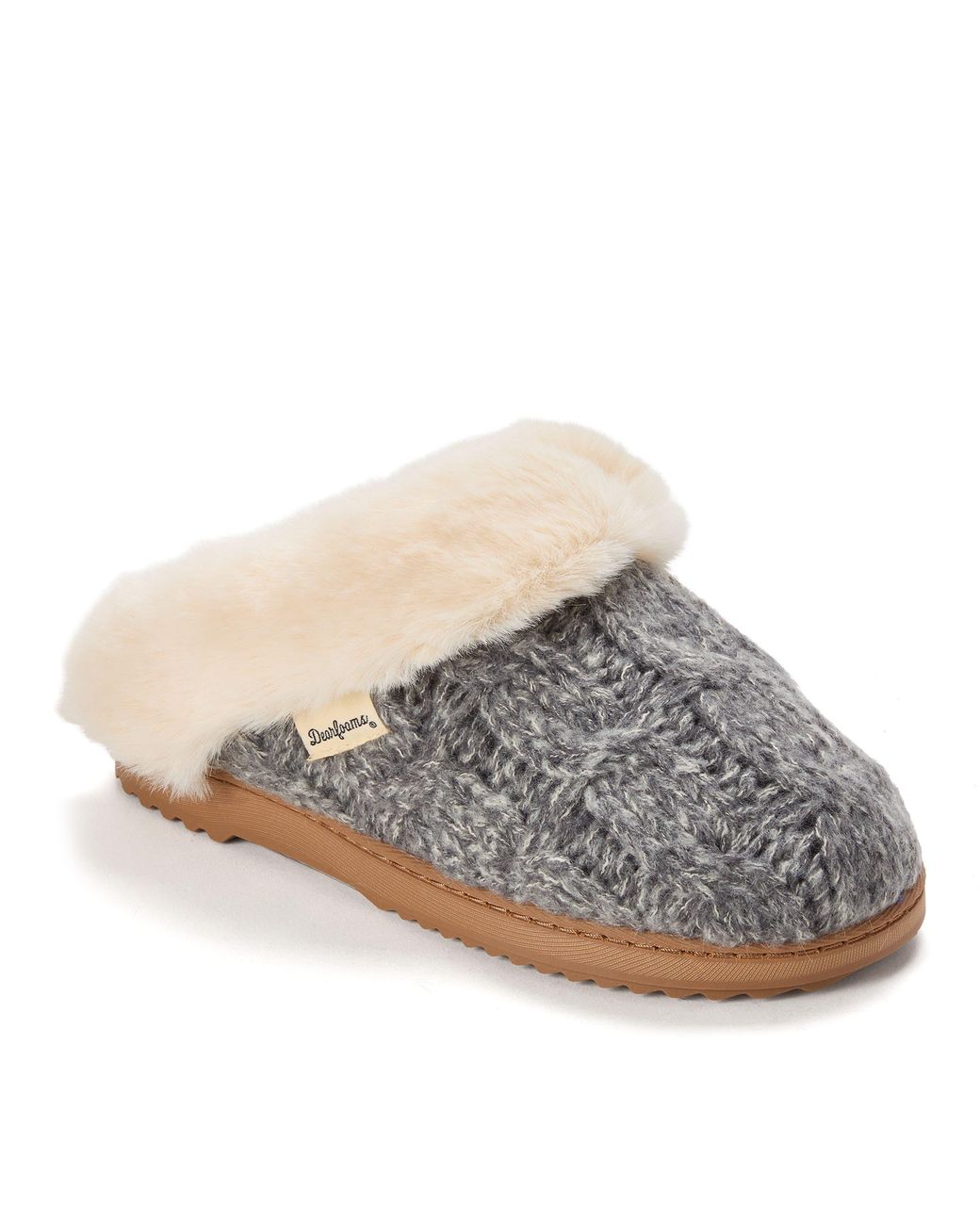 Dearfoams Gray Nicki Knit Scuff Cable Knit Slippers