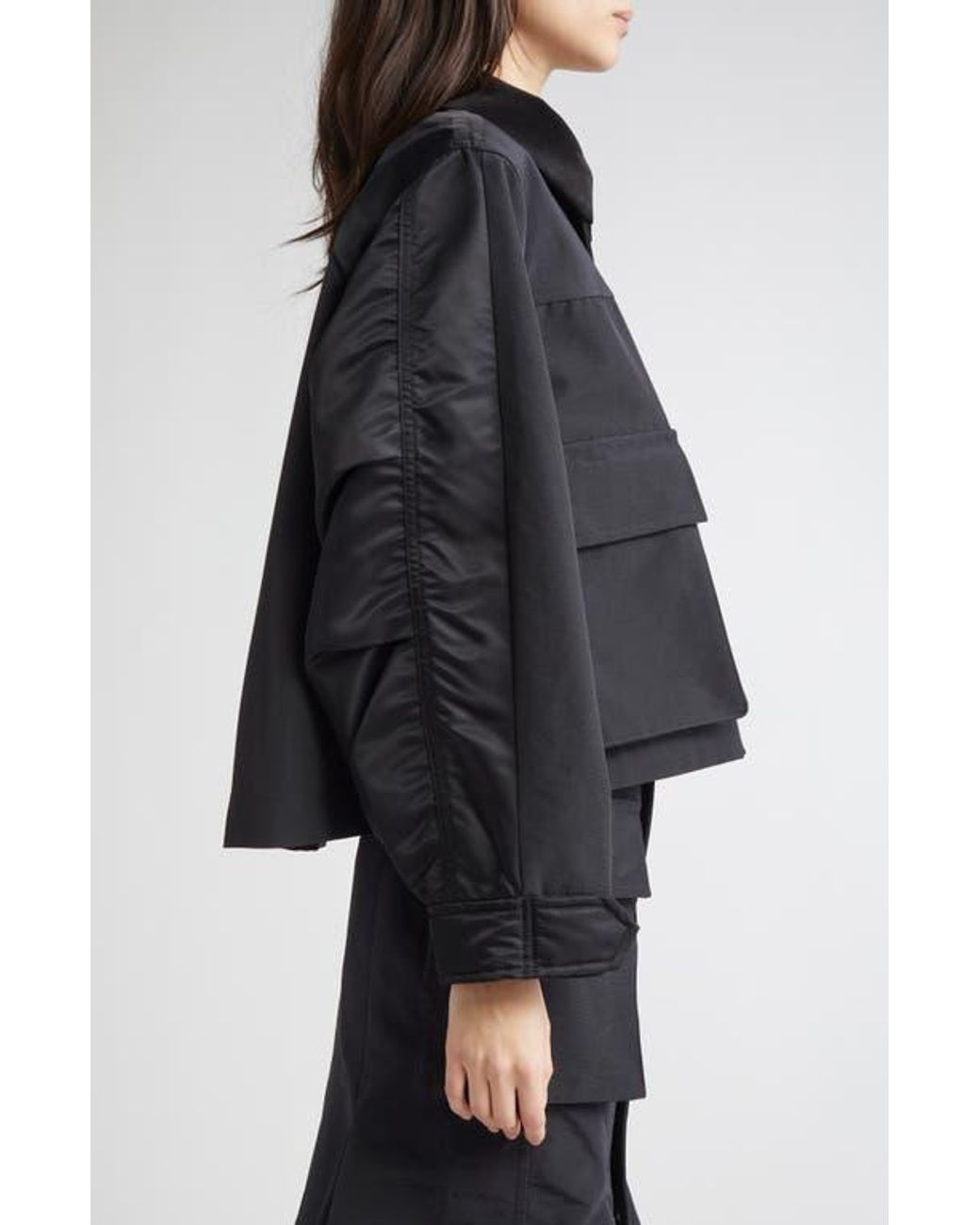 Sacai Grosgrain & Twill Blouson Jacket in Black | Lyst