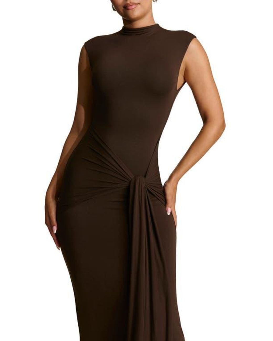 naked wardrobe brown dress Smooth Tie Front Maxi in VERDI | Clutch |