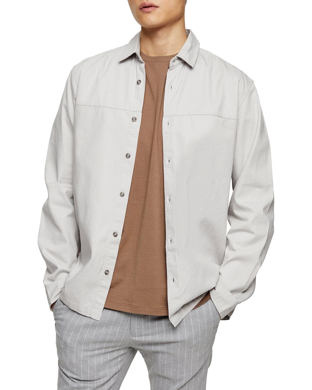 TOPMAN Cotton Slim Fit Twill Buttonup Shirt in Grey (Gray) for Men Lyst