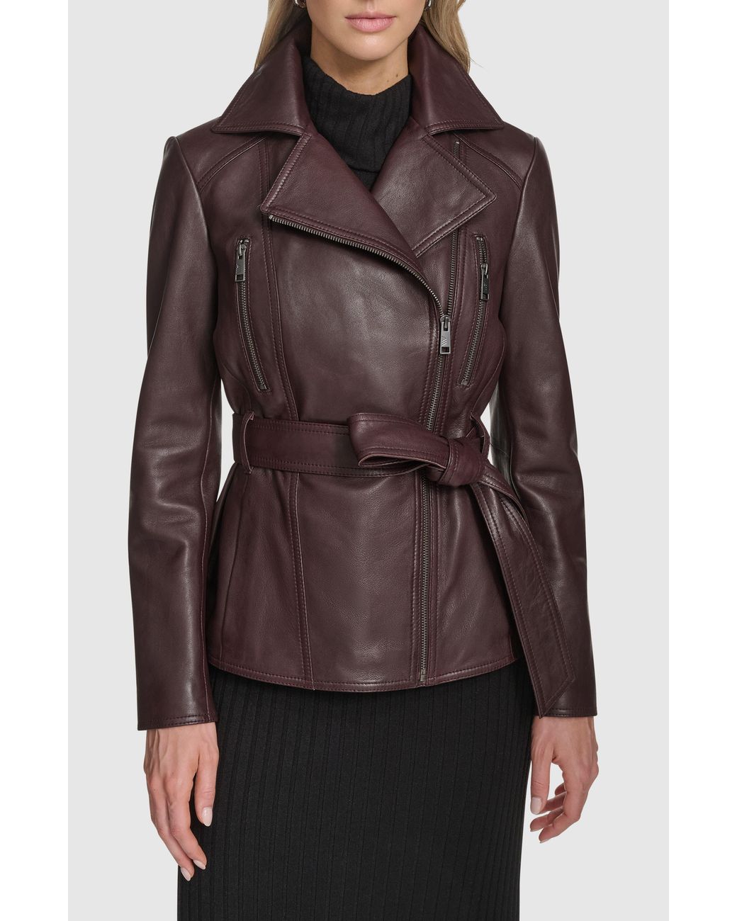 Andrew Marc Brown Leather Trench Jacket