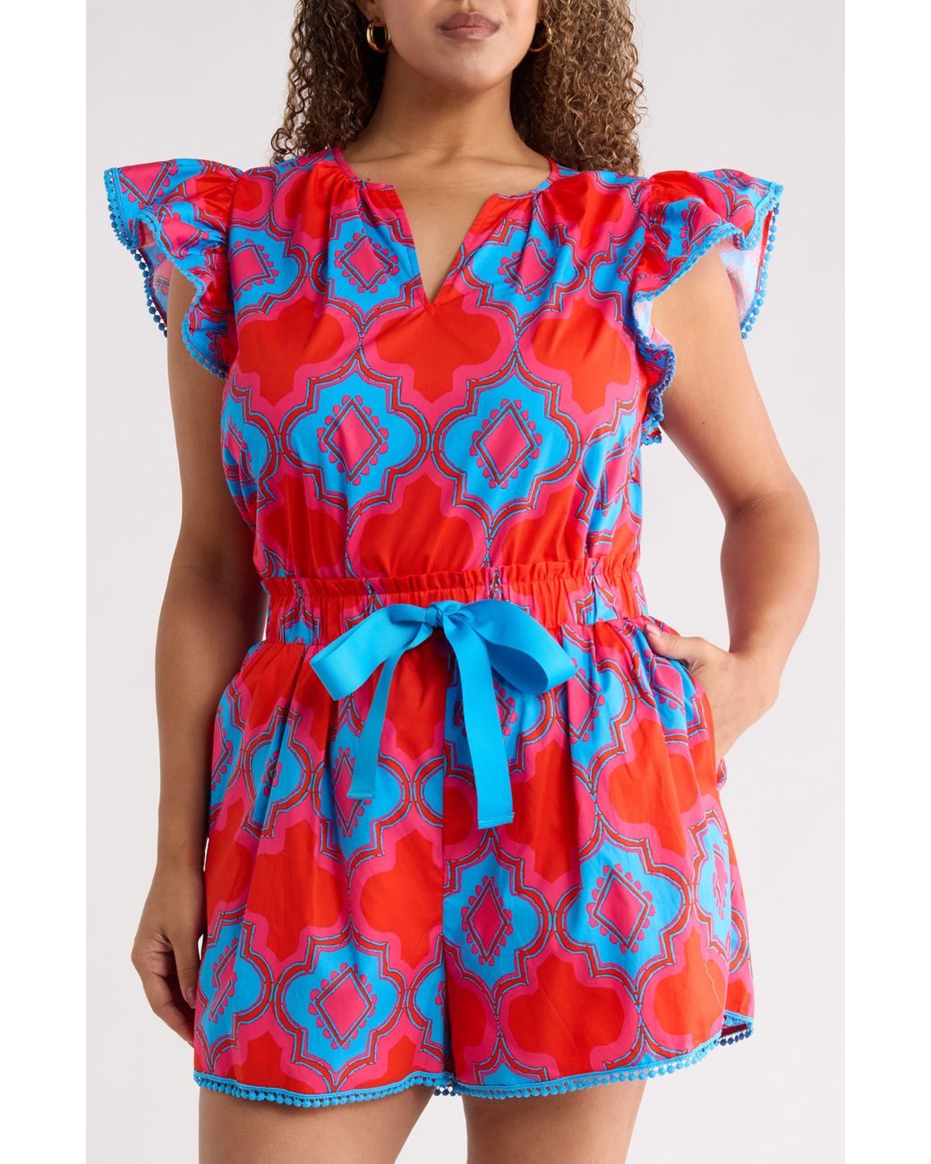 Sugarlips Red Devant Carya Ruffle Cotton Top